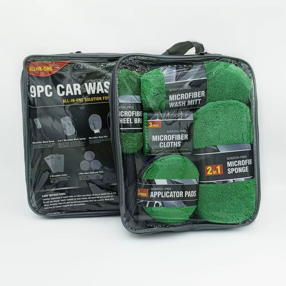 9-Piece Set of Car Wash Cleaning Cloths, Car Wash Shop Supplies, Tools, Car Wash Towels, Sponges, Waxing Cakes, Wheel Brushes