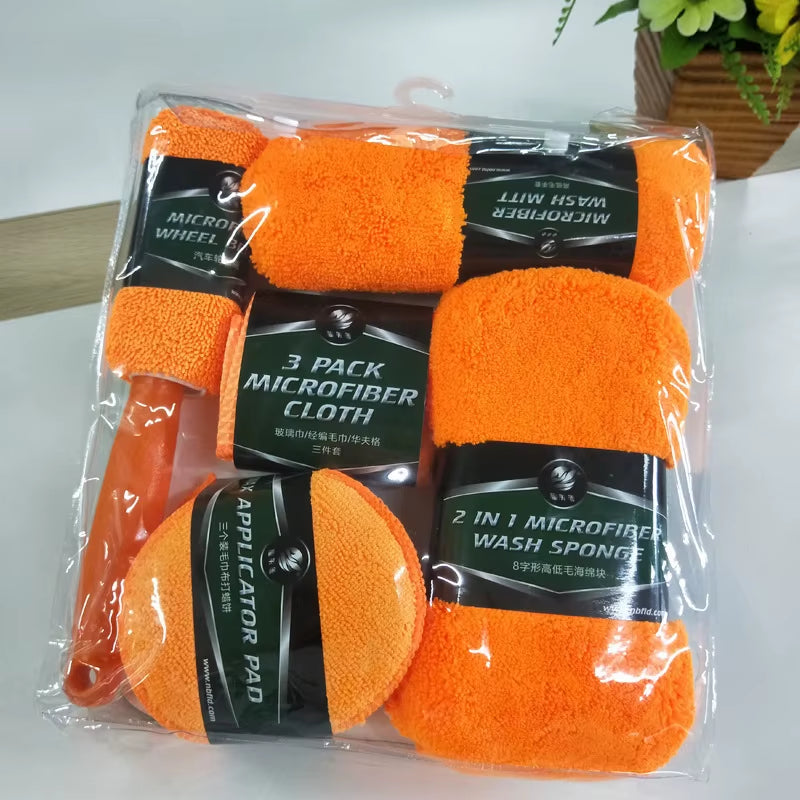 9-Piece Set of Car Wash Cleaning Cloths, Car Wash Shop Supplies, Tools, Car Wash Towels, Sponges, Waxing Cakes, Wheel Brushes