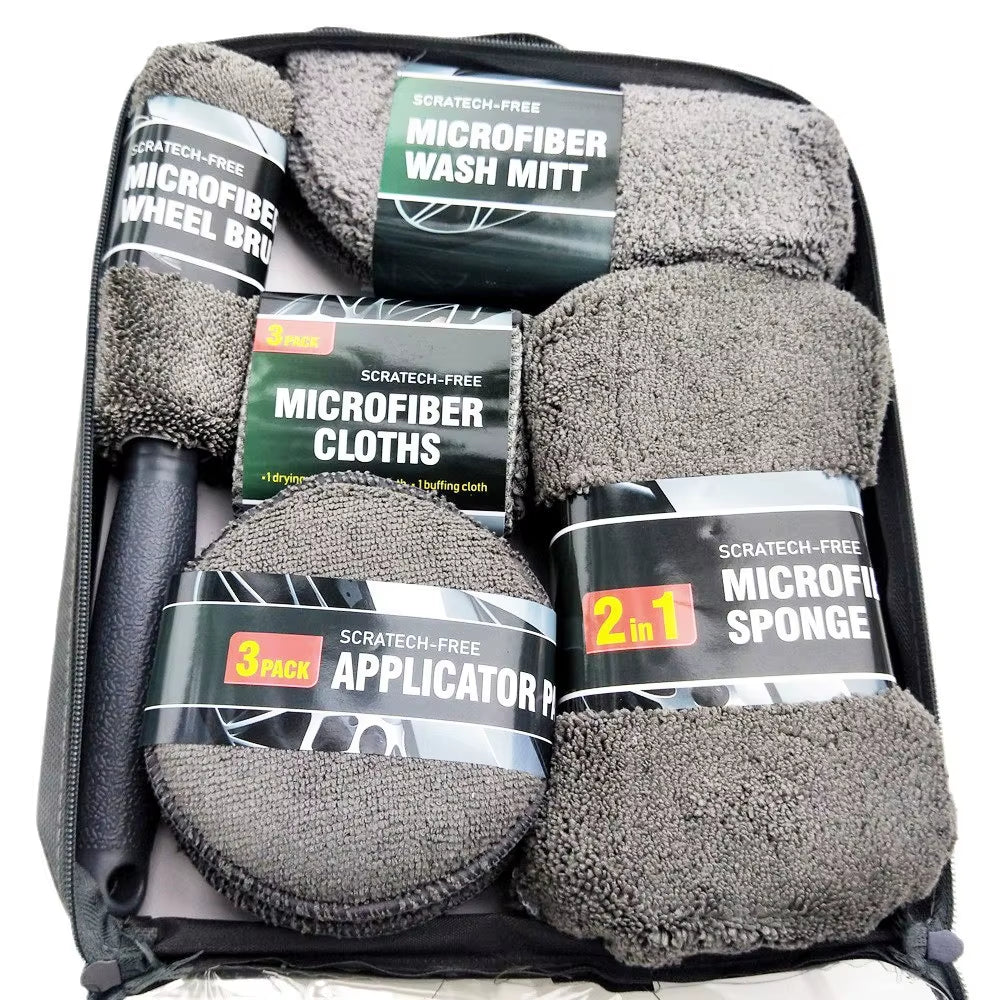 9-Piece Set of Car Wash Cleaning Cloths, Car Wash Shop Supplies, Tools, Car Wash Towels, Sponges, Waxing Cakes, Wheel Brushes