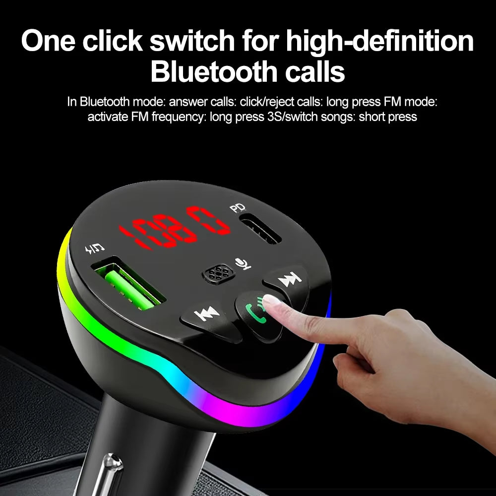 Bluetooth 5.0 Car FM Transmitter PD Fast Car Charger with Ambient Light Wireless Handsfree MP3 Plyer Car Kit Audio Receiver