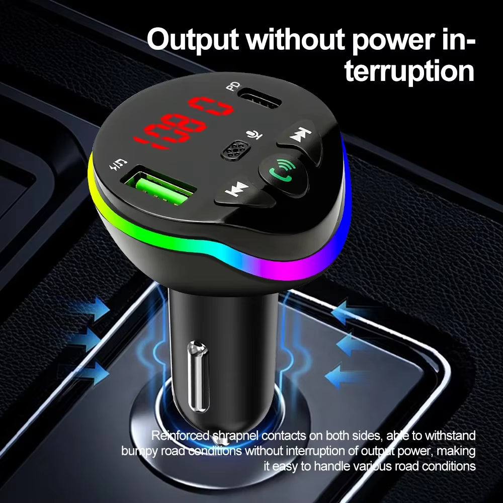 Bluetooth 5.0 Car FM Transmitter PD Fast Car Charger with Ambient Light Wireless Handsfree MP3 Plyer Car Kit Audio Receiver