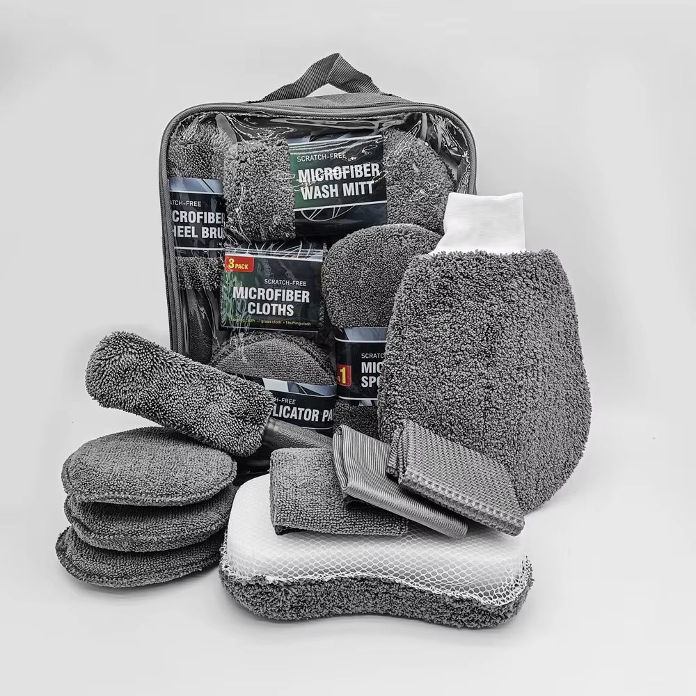 9-Piece Set of Car Wash Cleaning Cloths, Car Wash Shop Supplies, Tools, Car Wash Towels, Sponges, Waxing Cakes, Wheel Brushes