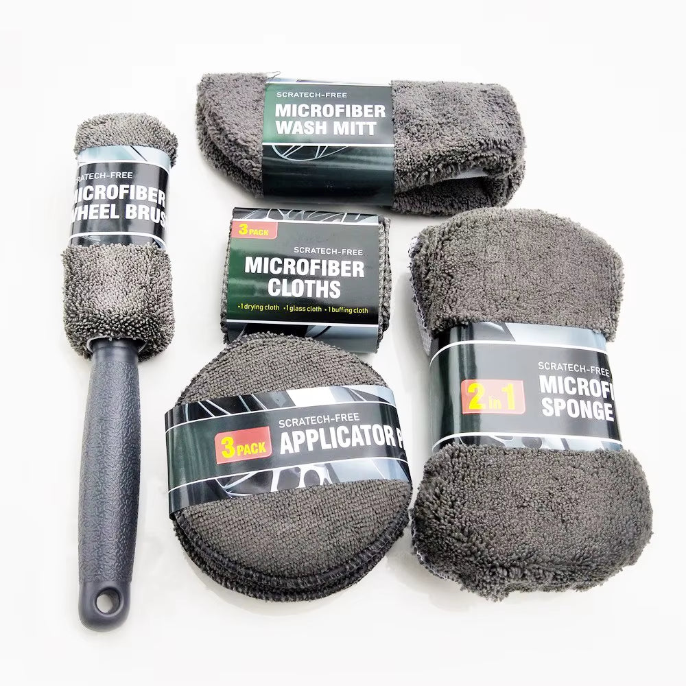 9-Piece Set of Car Wash Cleaning Cloths, Car Wash Shop Supplies, Tools, Car Wash Towels, Sponges, Waxing Cakes, Wheel Brushes