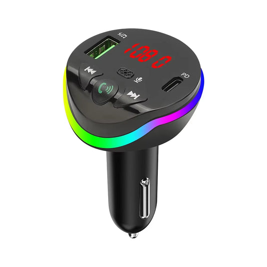 Bluetooth 5.0 Car FM Transmitter PD Fast Car Charger with Ambient Light Wireless Handsfree MP3 Plyer Car Kit Audio Receiver