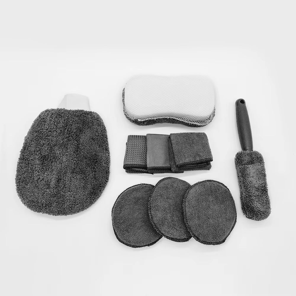 9-Piece Set of Car Wash Cleaning Cloths, Car Wash Shop Supplies, Tools, Car Wash Towels, Sponges, Waxing Cakes, Wheel Brushes